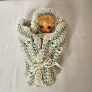 Vintage Unique Handmade Crotchet Blanket with Attached Baby Doll Security Cute